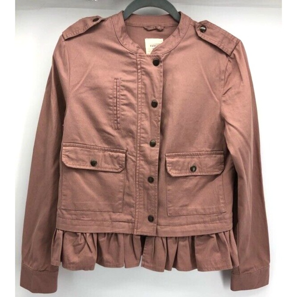 Harper Heritage Jacket Womens Small Rea Ruffle Pink Mock Neck Military